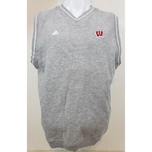 Adidas Golf Mens M Wisconsin Badge Sleeveless Pullover Sweater Vest Cotton‎ Gray